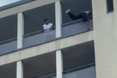 VIDEO: Camera Catches Man Escaping Off Of 8th-Floor Balcony Like Spider-Man After Getting Caught Red-Handed With Someone’s Wife