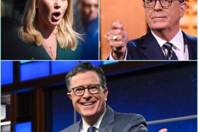COLBERT’S TRAP: KAROLINE LEAVITT WALKS INTO LIVE TV AMBUSH—STUDIO ERUPTS AS COLBERT’S FINAL BLOW LEAVES HER HUMILIATED NATIONWIDE  What began as a fiery late-night exchange quickly spiraled into chaos when Karoline Leavitt stormed The Late Show stage, determined to make her mark. But in a twist no one saw coming, Stephen Colbert unleashed two devastating counterattacks—turning the segment into a legendary TV moment. What exactly did Colbert say that left Karoline speechless, forced the crew to cut the broadcast, and stunned audiences across America? The fallout is still sending shockwaves—and the full story is even more jaw-dropping than you think.