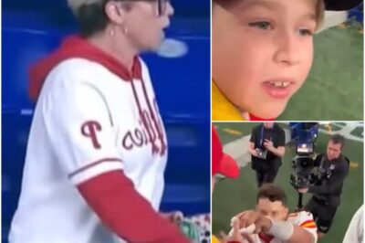 OUTRAGE ERUPTS: NFL’s ‘Phillies Karen’ Sparks FURY With BIZARRE Excuse After Stealing Young Boy’s Gift From Patrick Mahomes.K